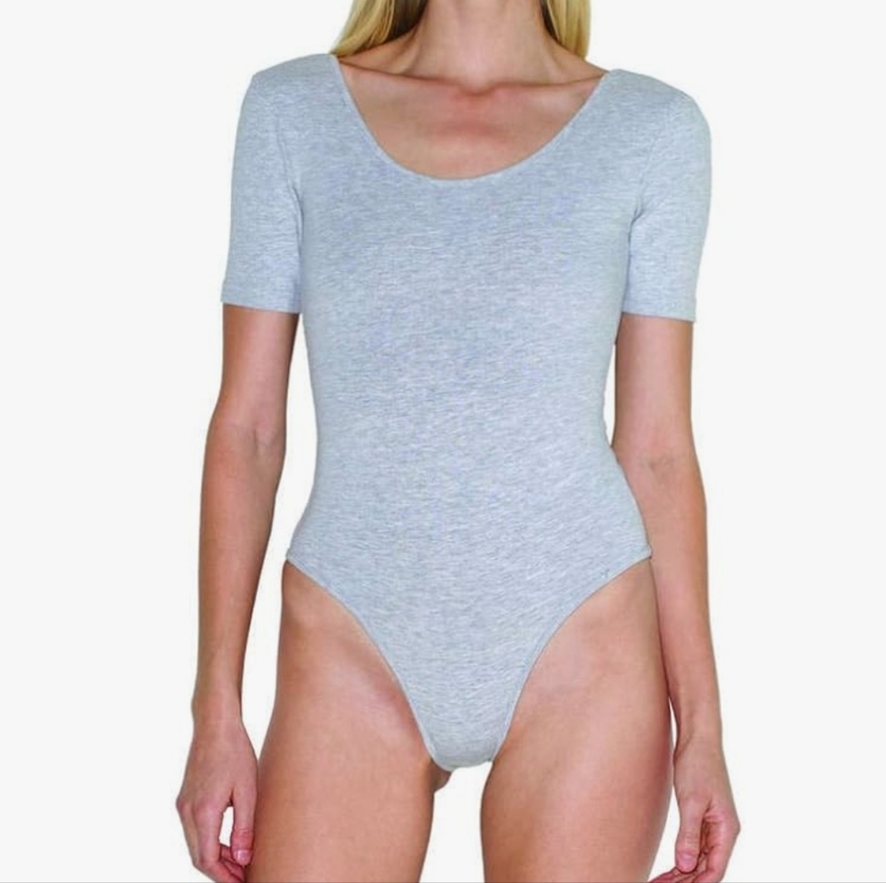 American Apparel XL Womens Cotton Spandex Short Sleeve Scoop Back Bodysuit New